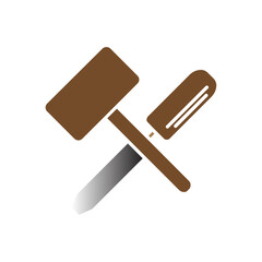 wooden hammer and wooden chisel