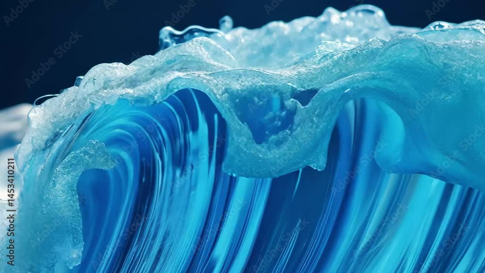 Poster holographic blue wave effect with fluid dynamics and shimmering water patterns against a dark backgr