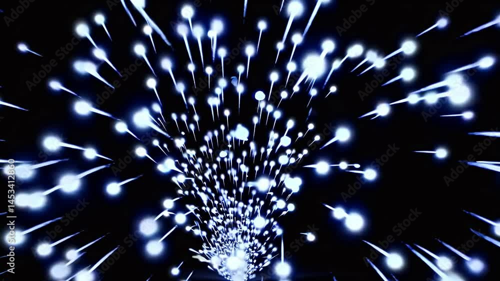 Poster unique 3d animation artistic explosion sparkling blue white particles resembling fireworks set dark 