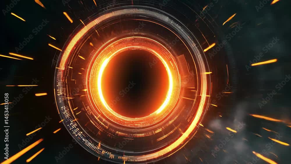 Poster Futuristic abstract circle and line HUD design showcasing advanced technological elements and vibrant features, Abstract Circle and line HUD technological futuristic elements particle data background
