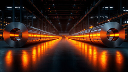A large roll of steel sheet in an aluminum factory symbolizes industrial strength, precision manufacturing, and the foundation of modern infrastructure and technological advancement.

