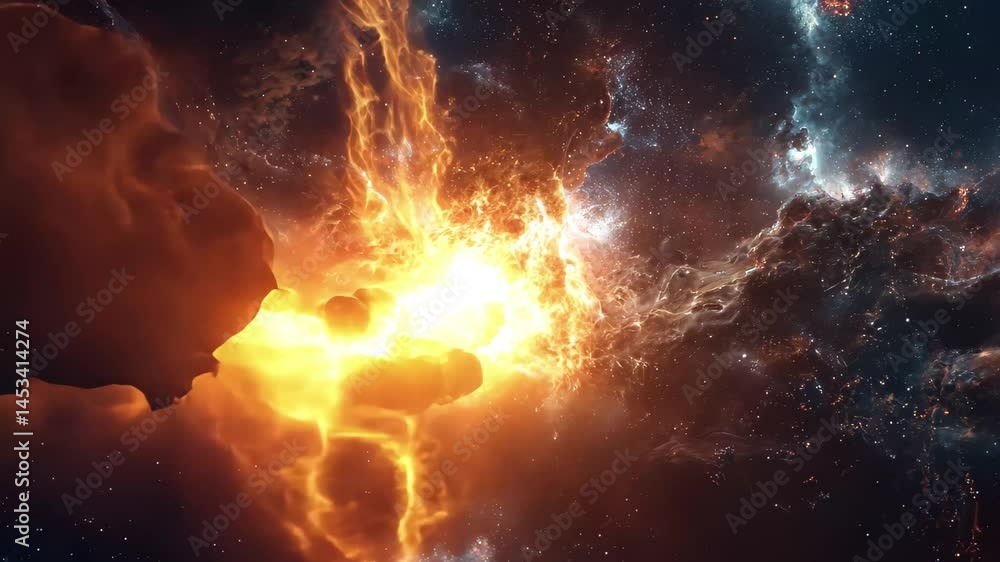 Wall mural explosive space phenomenon with bright colors and swirling gases in deep outer space, space explosio