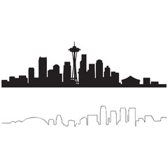 Naklejka premium Seattle skyline horizontal banner. Vector Black silhouettes. with white background of Los Angeles, California. Vector template for your design.