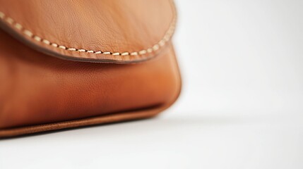 Close-up view of a handcrafted leather handbag showcasing quality stitching and natural tones