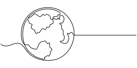 Earth continuous one line drawing, Planet Earth continuous line drawing. World map with curve line. Linear globe symbol. Vector illustration isolated on, Vector continuous one line drawing earth. 