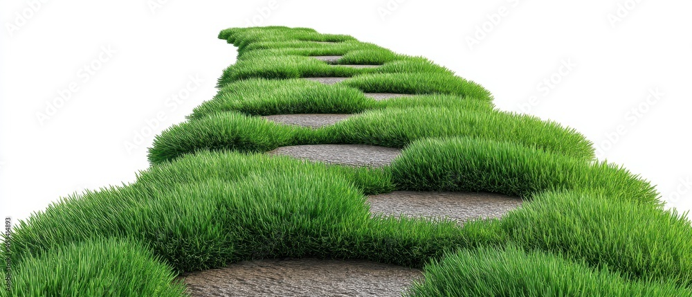 Aufkleber serene path of stone and green grass leading forward on a clean white background for design projects