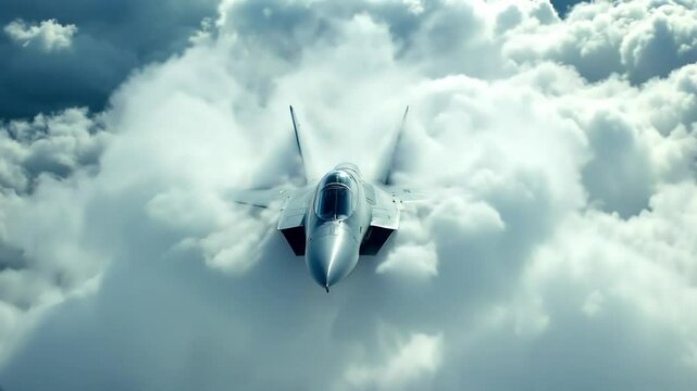 Stealth Jet Soaring Through Dense Clouds