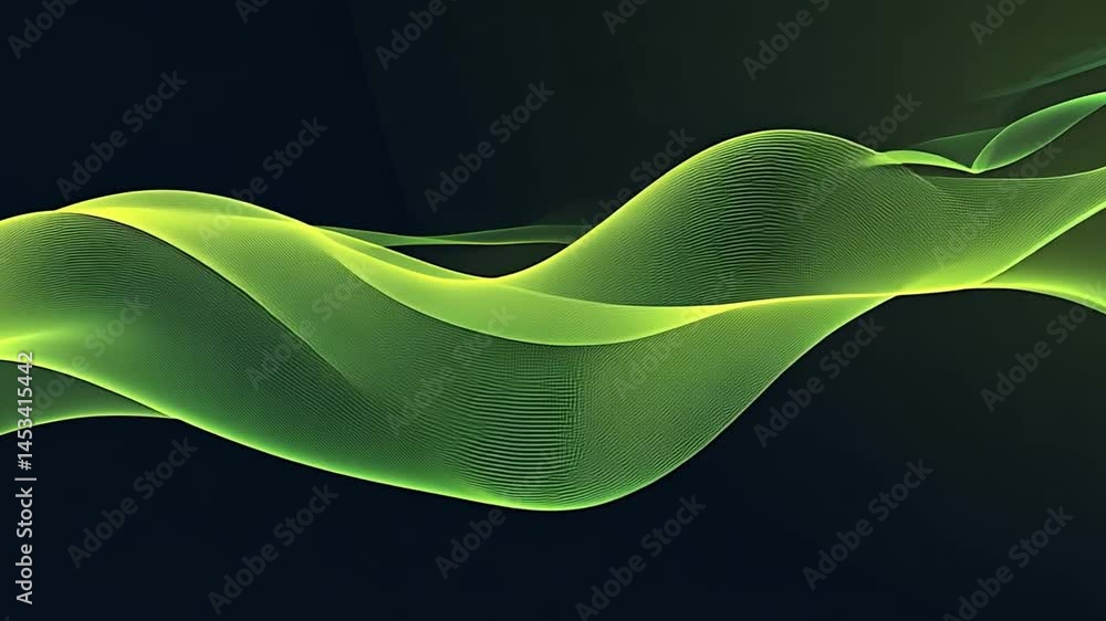 Poster dynamic green wave patterns modern abstract design with fluid motion and smooth lines against tranqu