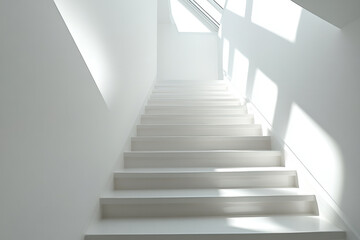 Light streaming through a white staircase.