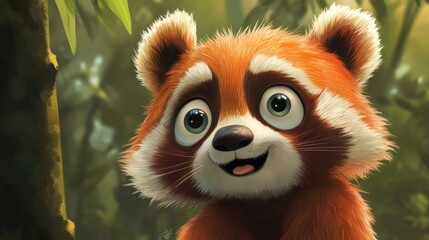 Fototapeta premium Cute red panda in a lush forest