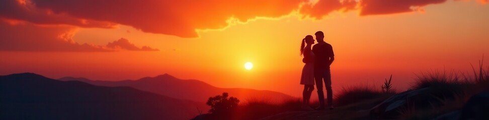 Obraz premium Silhouette of embracing figures against sunset , silhouette, unity, togetherness