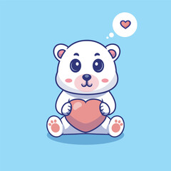 Illustration vector grapich of a white bear holding a heart perfect for character design 