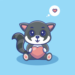 Illustration vector grapich of racoon holding a heart perfect for character design 