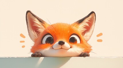 Obraz premium Cute, fluffy fox peering over barrier with joyful, bright eyes