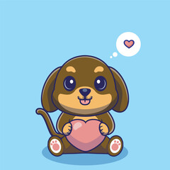 Illustration vector grapich of a dog holding a heart perfect for character design 