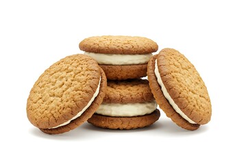 A stack of delicious oatmeal cream pies with a white background for a sweet treat indulgence