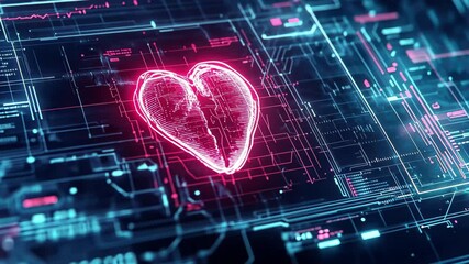 Heartbeat data visualization in futuristic medical technology environment, Heartbeat and medical data processing over futuristic digital interface - Powered by Adobe