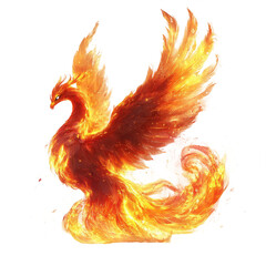 Fiery phoenix bird illustration mythical creature fantasy art design on transparent background