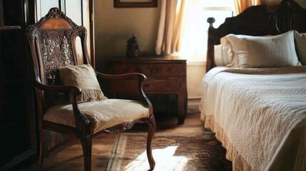 Antique Chair and Bed in a Vintage Room