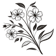 Black and White Floral Vector Illustration – Hand-Drawn Flower Design for Tattoos, Crafts, and Decorative Art Projects