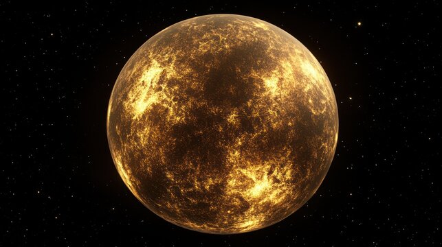 Golden Celestial Orb: A Fiery Planet in the Cosmos
