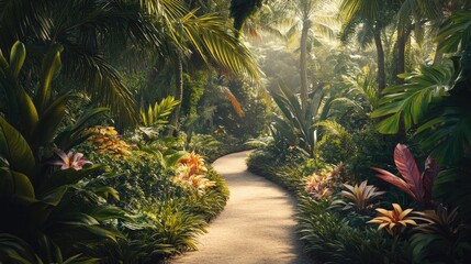 Serene Tropical Garden Path: A Lush Paradise