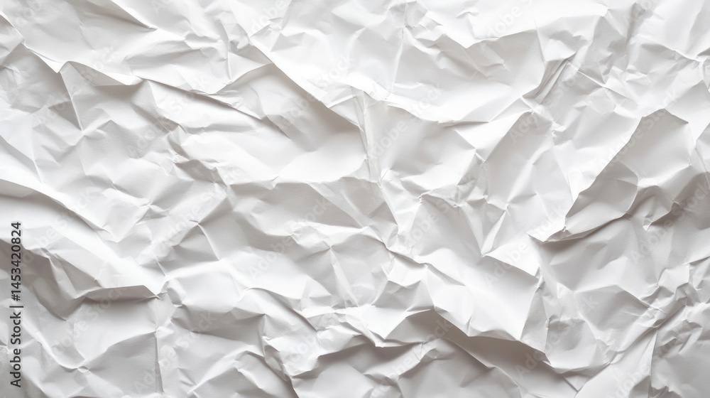 Poster white crumpled paper texture showcasing dynamic shadows and varied planes
