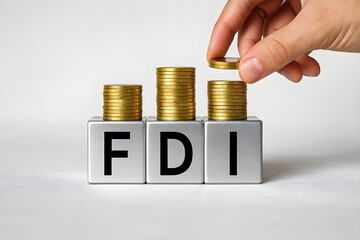 fdi investment foreign direct investment coins money finance economy growth business profit capital funding savings banking international trade hand stack success financial planning concept