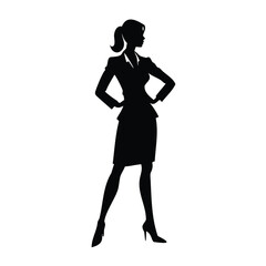 Fototapeta premium A brunette businesswoman silhouette in a black dress, a beautiful lady posing in a studio