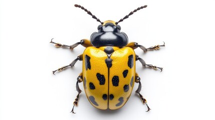 Yellow Beetle with Black Spots on White Background
