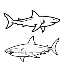 Obraz premium Black and White Shark Illustration Side View Simple Line Art of Ocean Predator with Streamlined Body and Fins in Minimalist Style for Educational and Scientific Marine Wildlife Themes