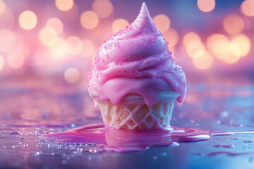 Fototapeta premium Pink ice cream cone with pink icing.