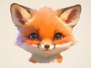 Obraz premium Cute fox face with bright eyes and soft fur on a plain light background