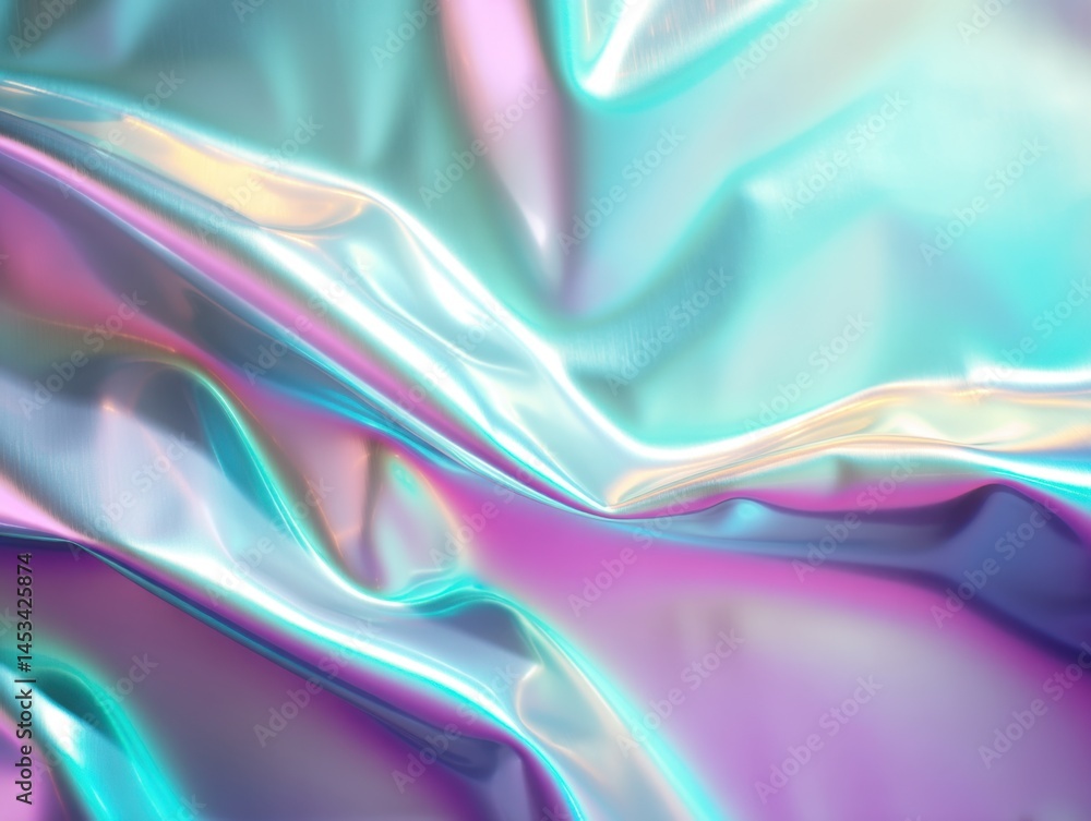 Poster iridescent fabric with flowing waves and soft colors that create a dreamy and ethereal background