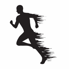 Powerful runner silhouette dynamic motion blur black and white speed and energy athleticism abstract design fitness