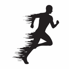 Powerful runner silhouette speed and motion dynamic black and white design abstract sports graphic athlete in full