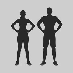 Strong athletic silhouettes of a man and woman a powerful image symbolizing fitness and health simple black design on