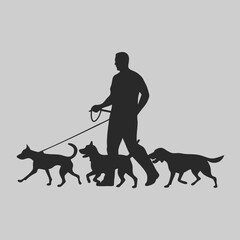 A man confidently walking three dogs on a leash a simple yet powerful silhouette against a muted grey background