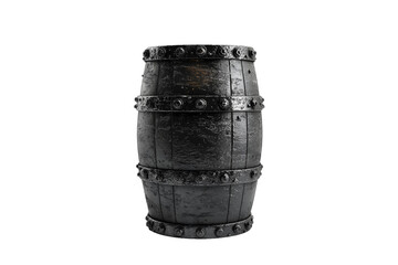 A black industrial oil barrel isolated on white transparent background