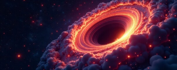 Fototapeta premium Distorted starlight, swirling gas, stars falling into black hole, celestial, astrophotography