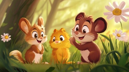 Cute woodland animals interacting