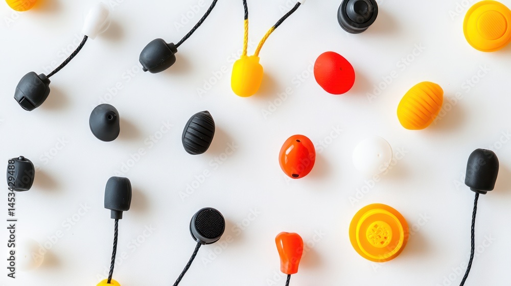 Poster vibrant array of diverse rubberized components arranged on a clean white backdrop