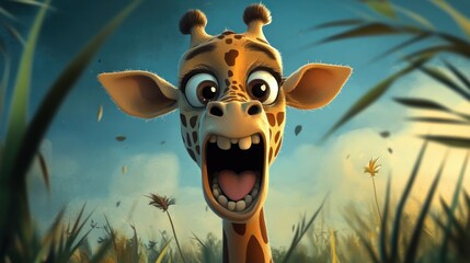 Excited cartoon giraffe