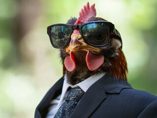 Sophisticated Rooster in Sunglasses and Suit: A Humorous Portrait