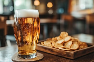 Golden Beer and Crackers: A Warm Pub Atmosphere