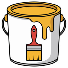 Paint bucket with brush isolated vector illustration on white background