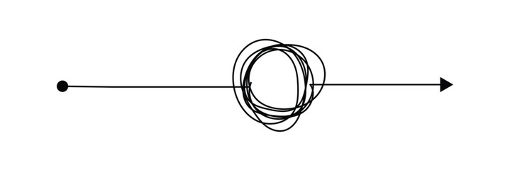 Chaos simple line arrow messy hand drawn doodle set. Minimalistic difficulty solution business idea sketch collection in eps 10.