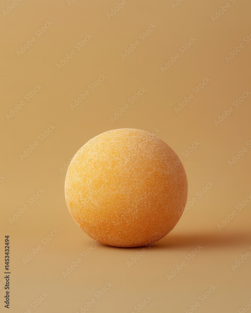 Poster minimalist still life of a textured orange sphere on a neutral background for graphic design project