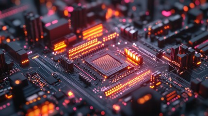Obraz premium Detailed close-up of a glowing circuit board