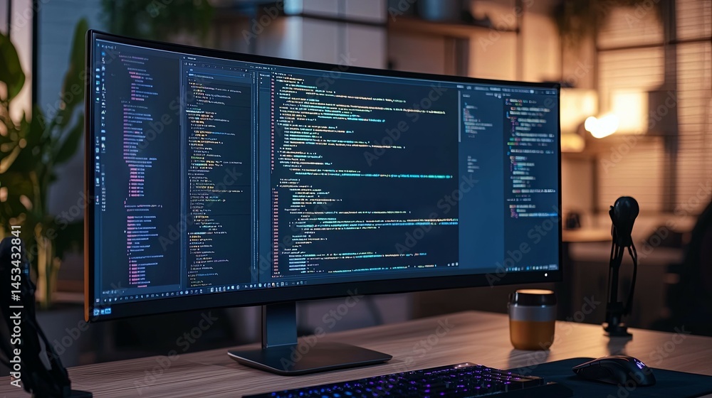 Fototapete digital matrix: glowing code and data streams in a futuristic style